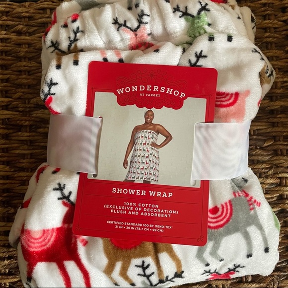 NWT Christmas reindeer shower towel wrap for women 100% cotton - Picture 3 of 4